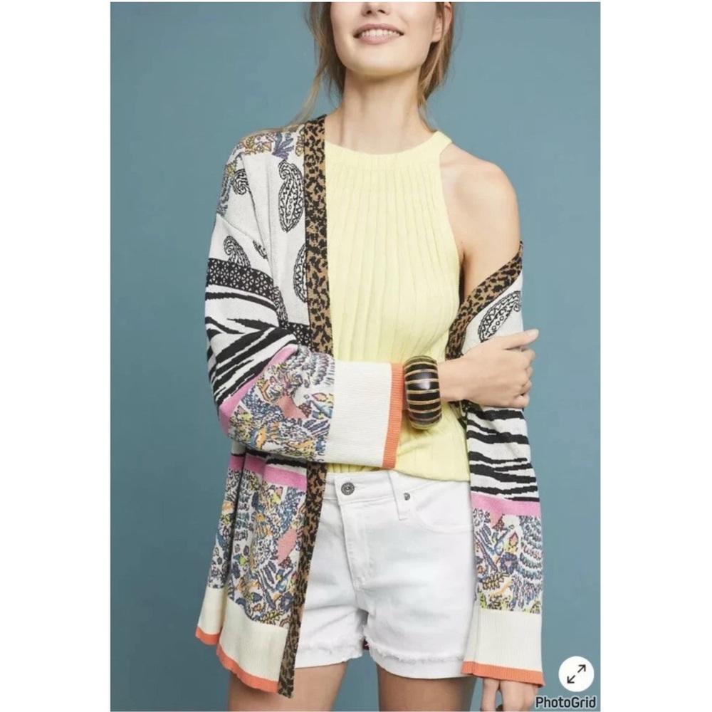 Anthropologie BRICOLAGE Animal Print Paisley Open Cardigan Kimono XS NEW